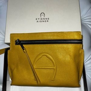 NWT NIB Etienne Aigner Yellow Adeline Zippered Clutch Purse Wristlet